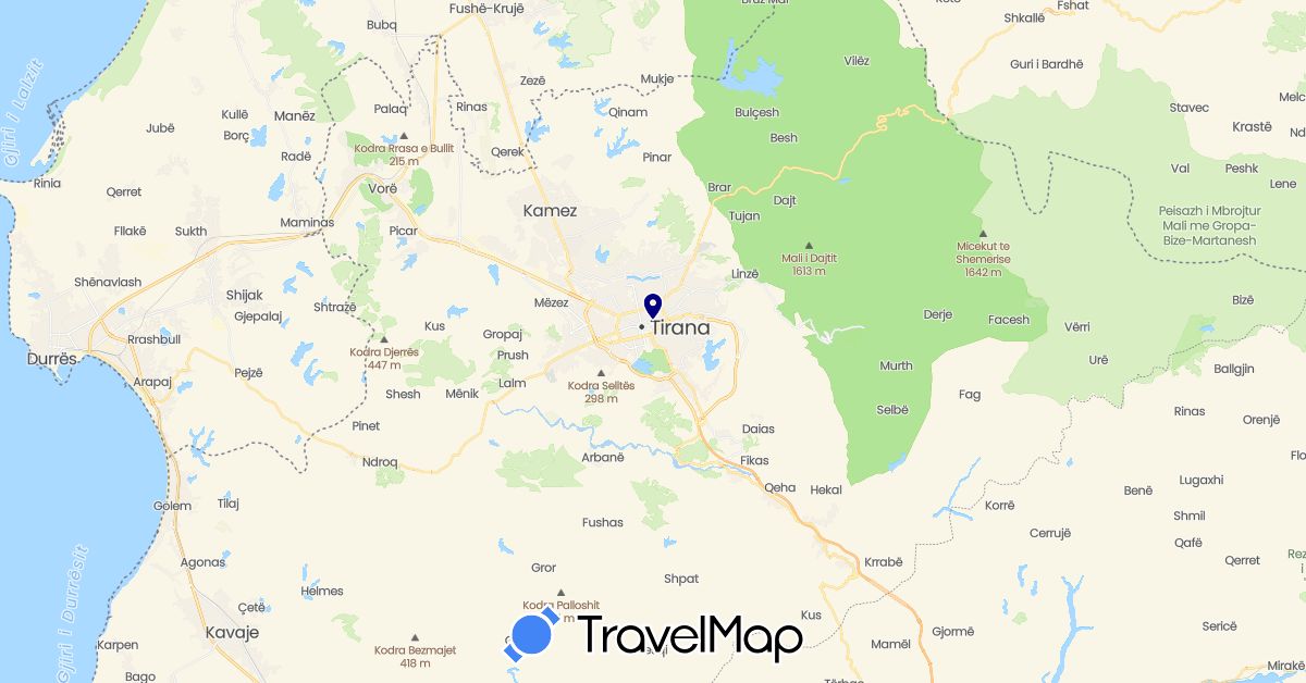 TravelMap itinerary: driving in Albania (Europe)
